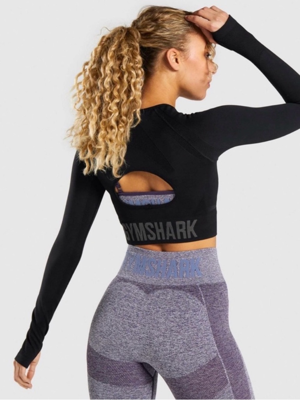 Gymshark Black Long Sleeve Crop Top with Back Cutout